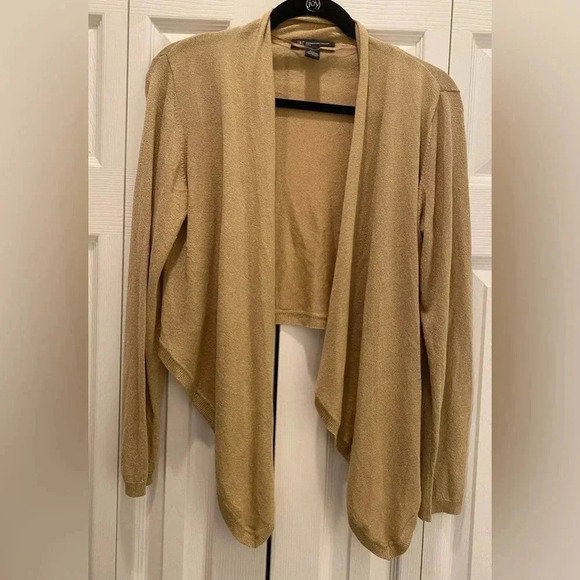 INC International Concept Women's Holiday Gold Metallic Open Cardigan GUC Med/Lg - Picture 2 of 7